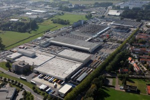 Aerial view on the Atlas Copco Product Company Antwerp premises in Belgium. Airpower NV.